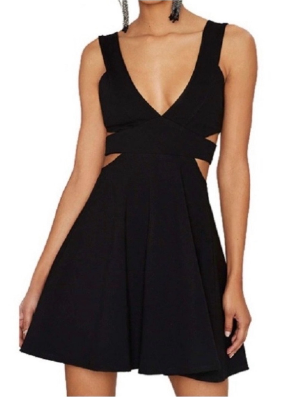 Black V-Neck Cutout Fit & Flare Mini Dress